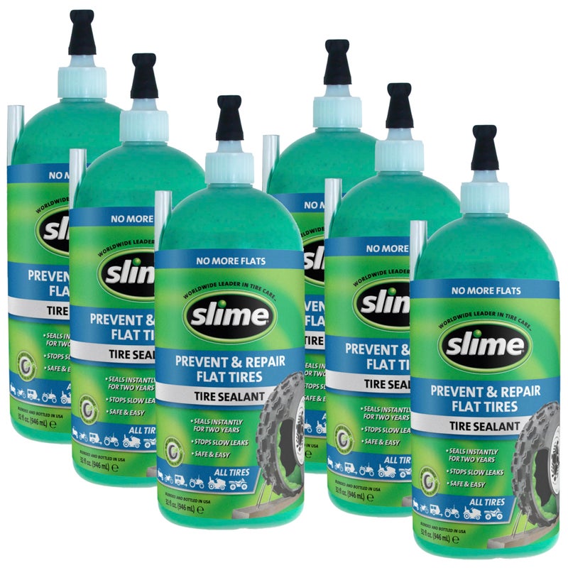 Slime 10009-6PK Flat Tire Puncture Repair Sealant, Prevent and Repair, All Off-Highway Tubeless Tires, 6 x 32 oz Bottles - Image 1